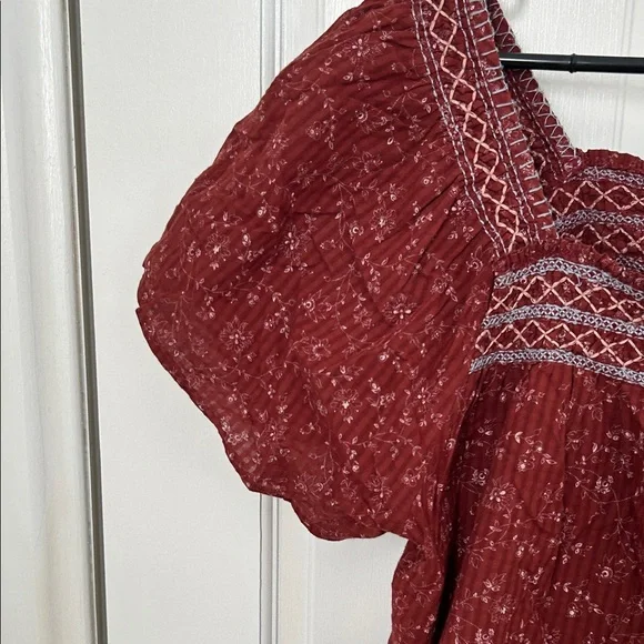 Madewell Burgundy Embroidered Square-Neck Blouse - Picture 4 of 6